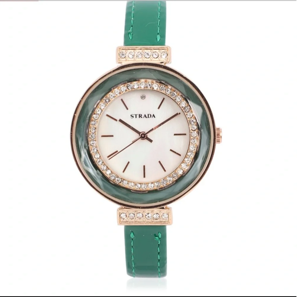 Green Watch with White Austrian Crystals